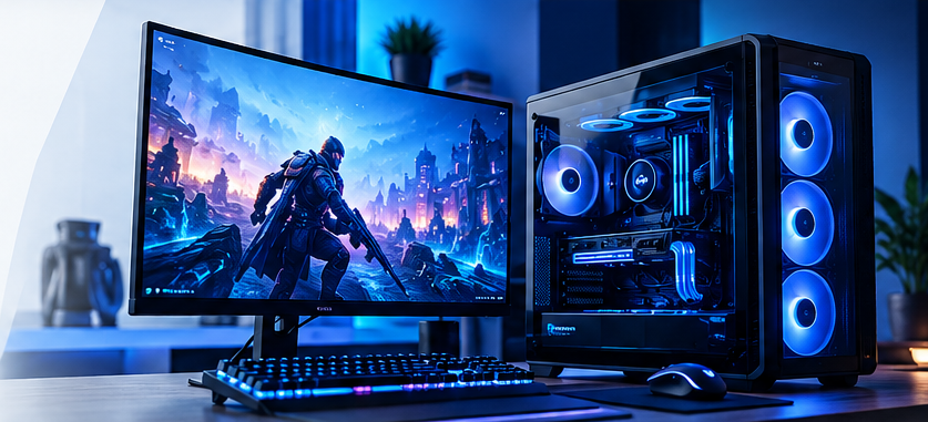 PC Gamer com monitor exibindo um jogo